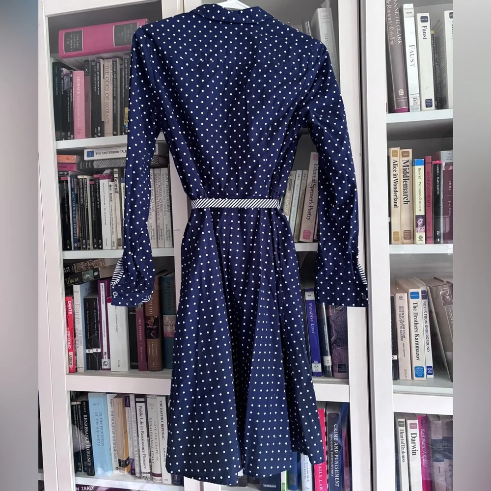 Boden Blue and White Long Sleeve Shirt Dress - Picture 2 of 3